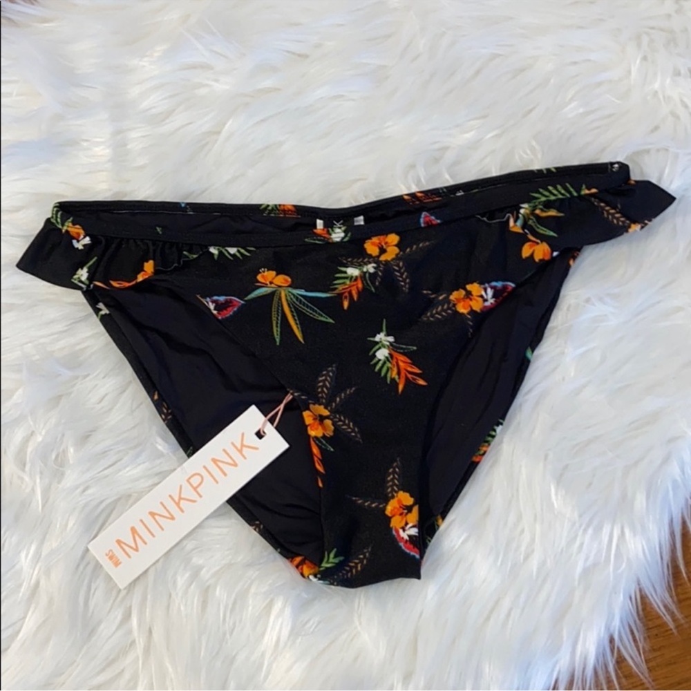New MINKPINK Black Ruffle Bikini Bottoms Size Medium